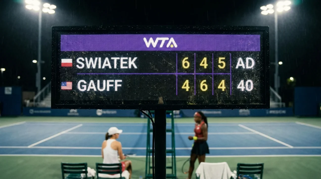 Marcador electrónico de un partido de tenis femenino WTA mostrando el resultado por juegos