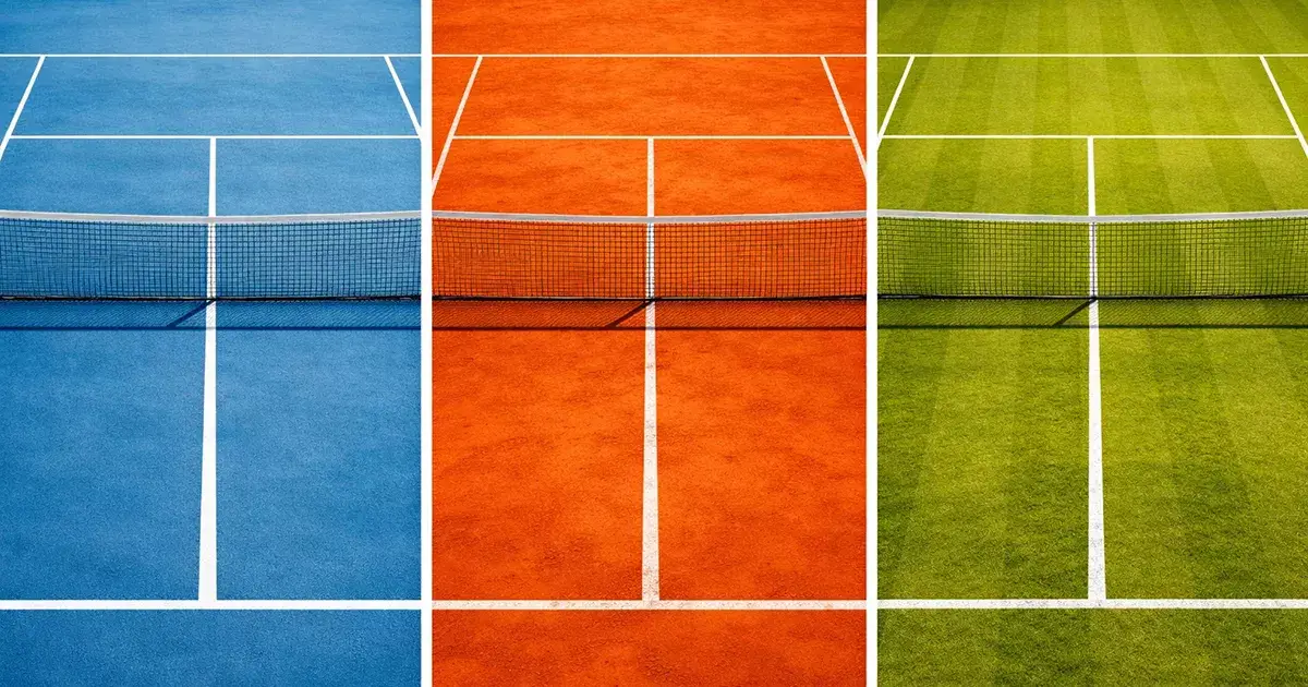 Vista panorámica de pista de tenis con diferentes superficies